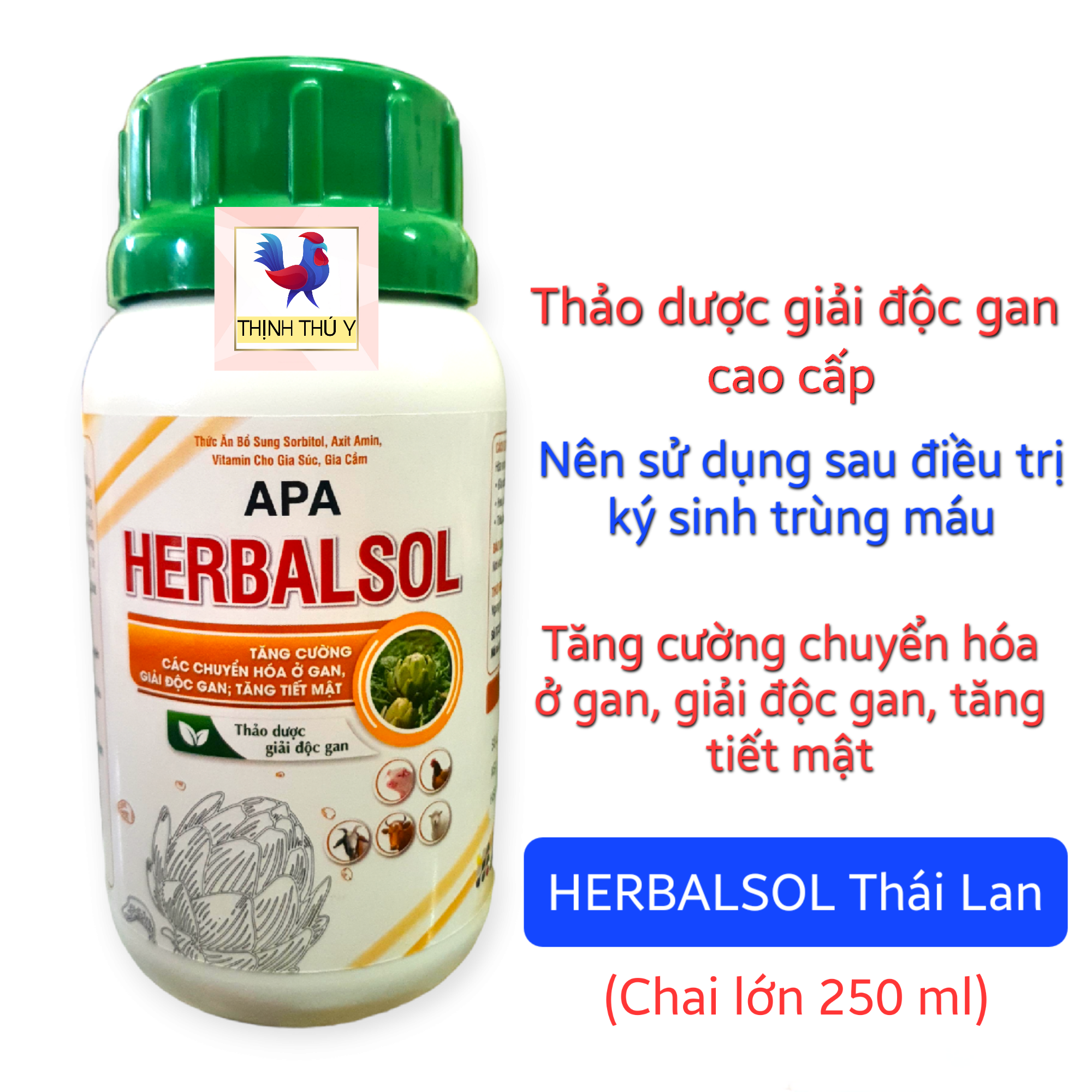 HERBALSOL Thái Lan (250ml) - Thảo dược giải độc gan cao cấp. Nên sử dụng sau điều tr.i ký sinh trùng đường máu cho gà đá