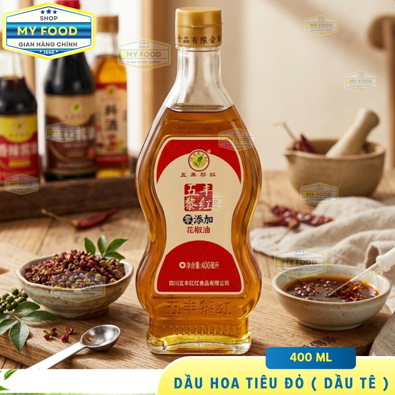 Dầu hoa tiêu đỏ (dầu tẹ) 400ml, không chất bảo quản, phù hợp nấu các món như tôm rim, thịt bò xào, đậu phụ xuyến.