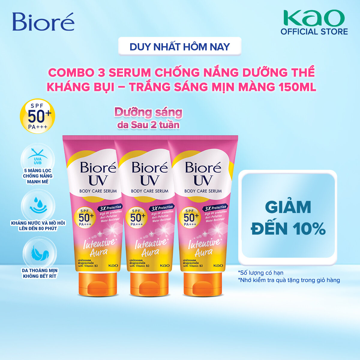 Combo 3 Serum Chống Nắng Dưỡng Thể Kháng Bụi - Trắng Sáng Mịn Màng Biore 150ml