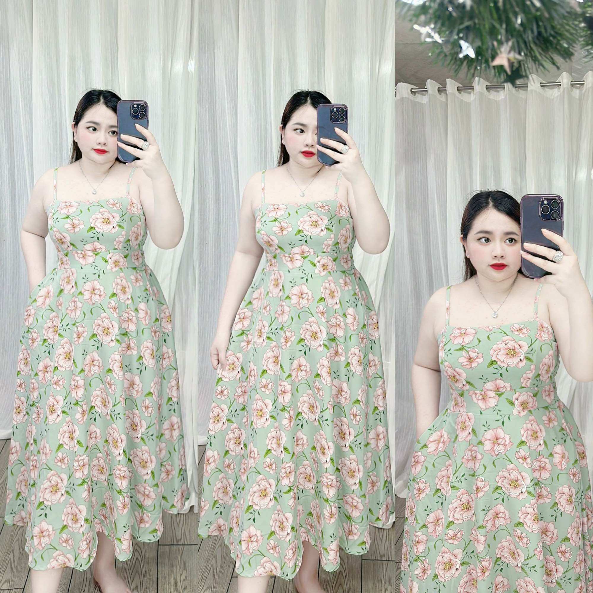 [Bigsize 60-90kg] Đầm 2 dây xẻ túi lụa mango