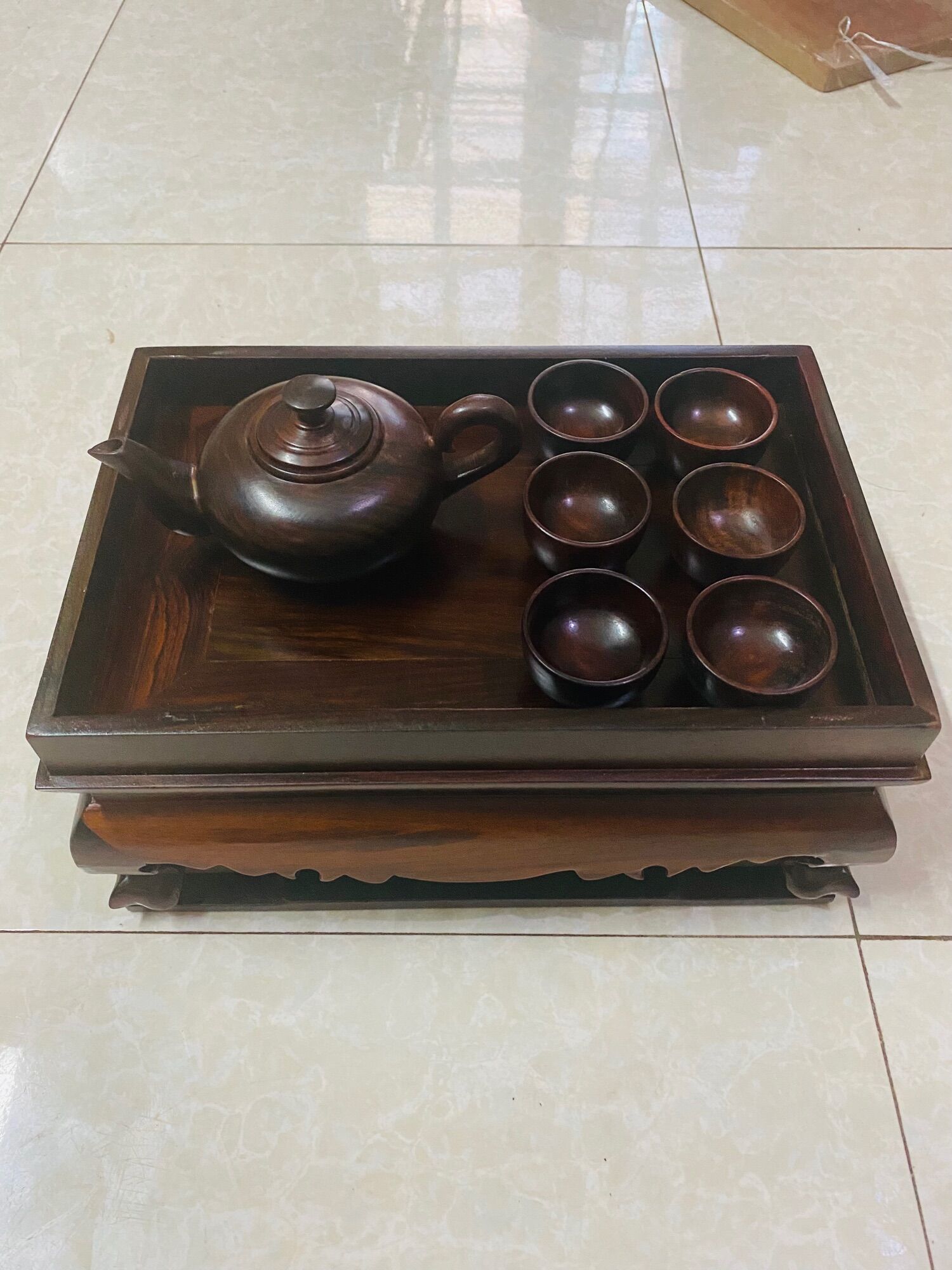 Combo khay trà, bộ ấm chén gỗ trắc cao cấp