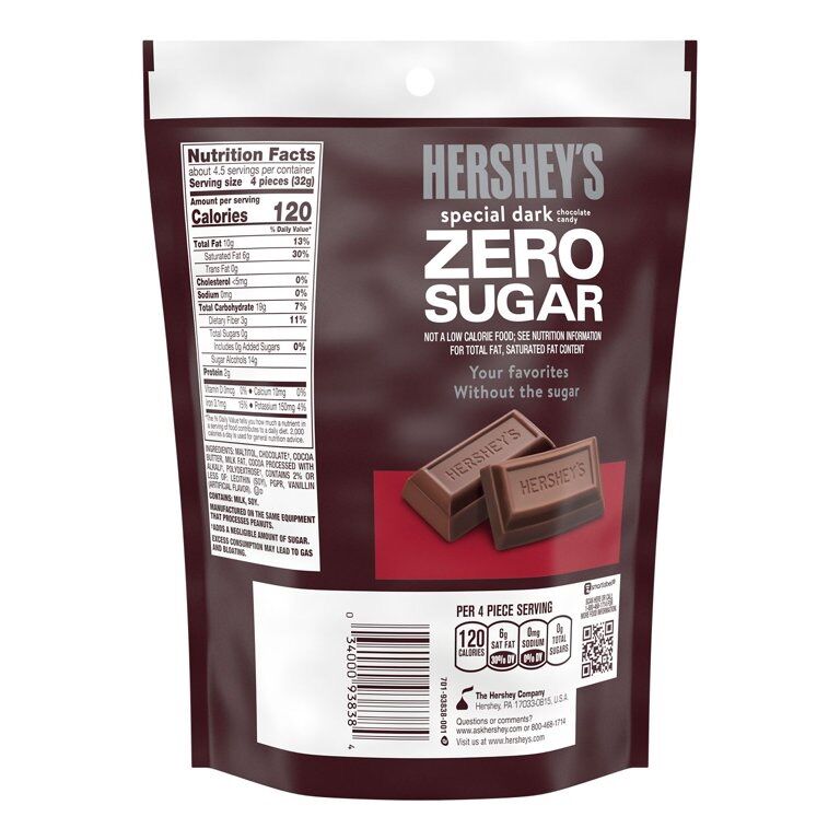 Chocolate Hershey’s ZERO SUGAR 144g,chocolate đắng không đường