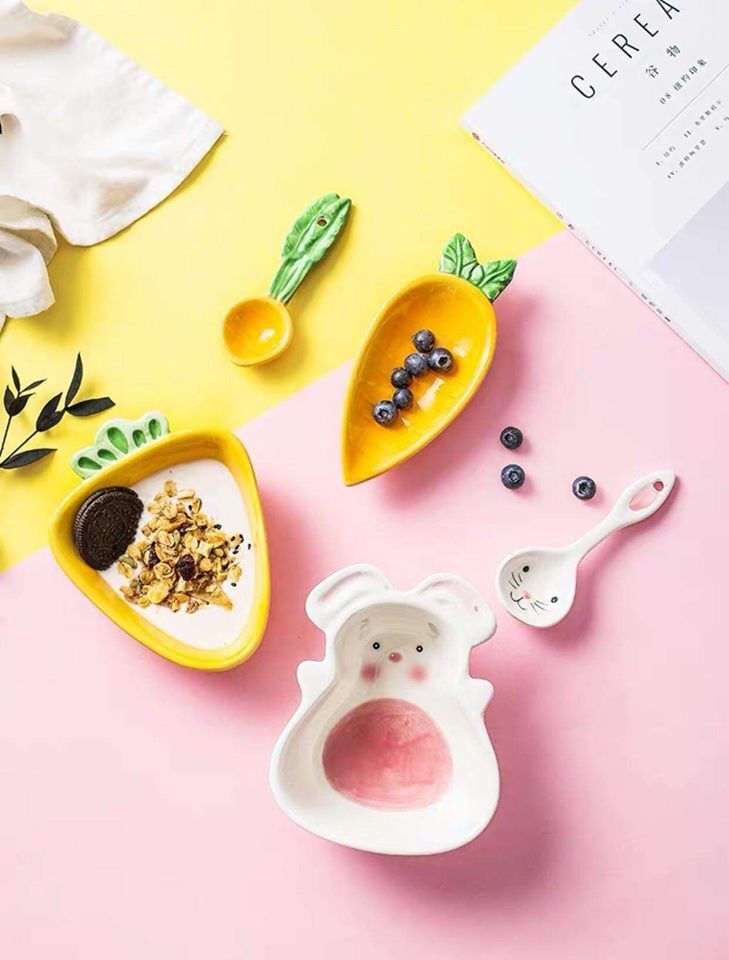 Bát sứ ăn dặm cho bé hình thỏ, cà rốt