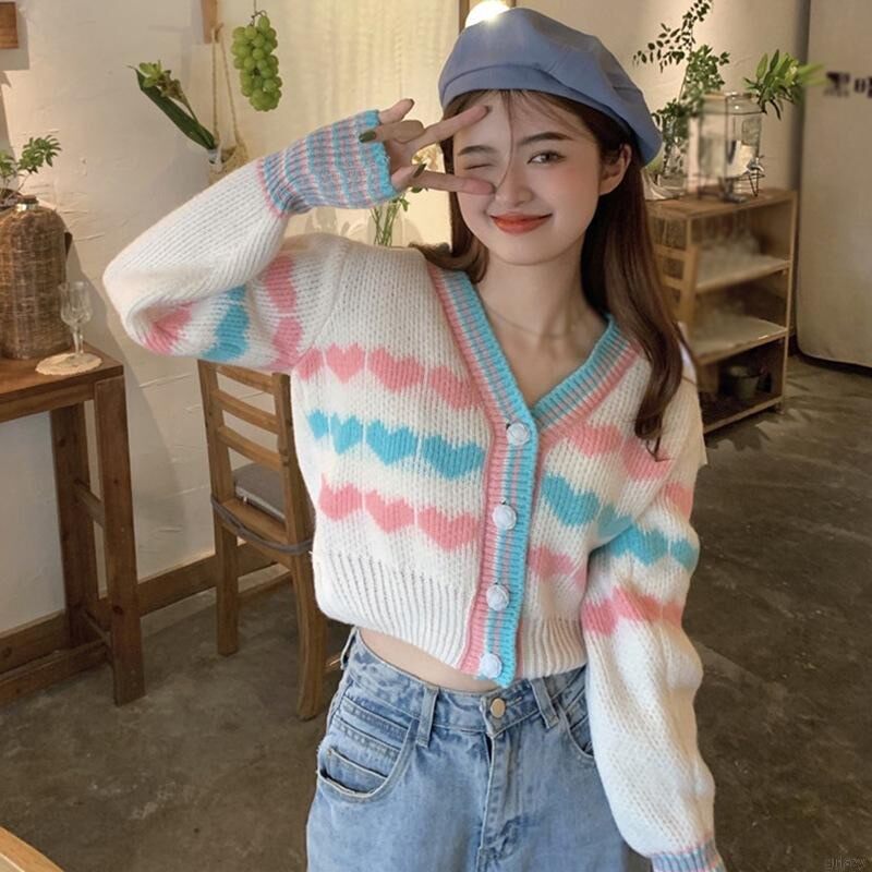 Áo Len nữ dáng CROPTOP hoạ tiết trái tim