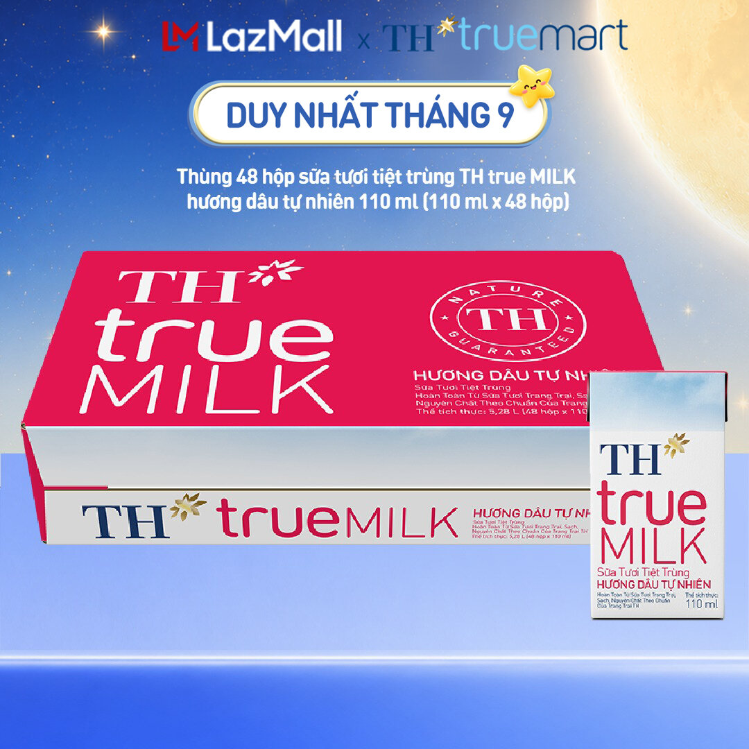 Thùng 48 hộp sữa tươi tiệt trùng TH true MILK hương dâu tự nhiên 110 ml (110 ml x 48)