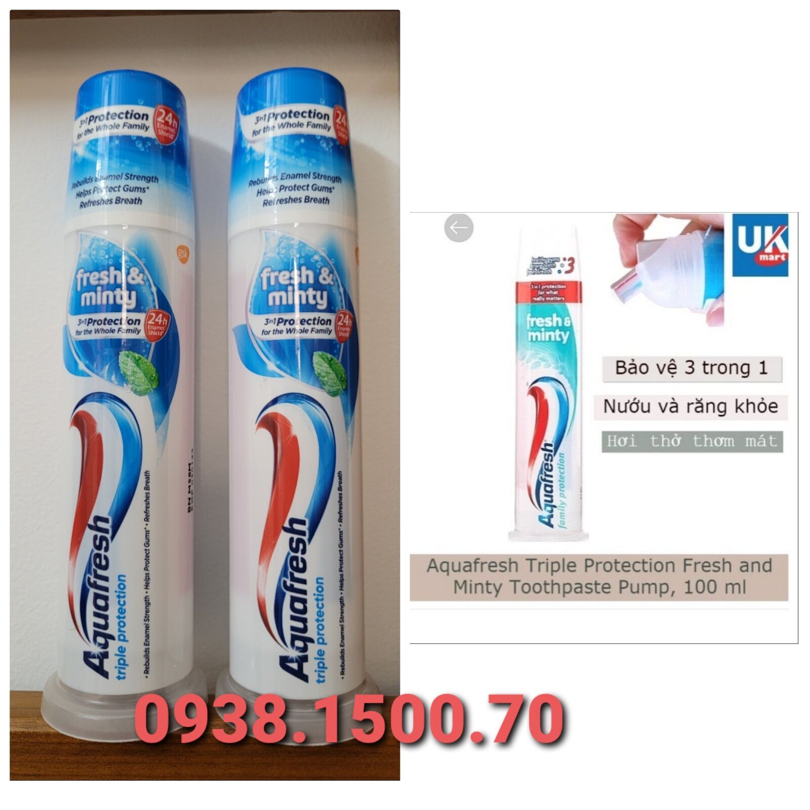 Kem đánh răng bạc hà aquafresh fresh minty toothpaste 100ml