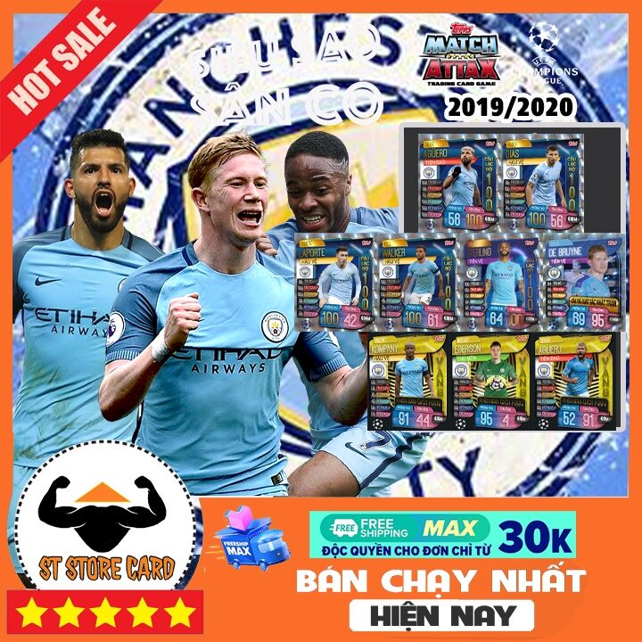 Thẻ cầu thủ manchester city size poca match attax việt nam 2019/20 thẻ in custom st store card