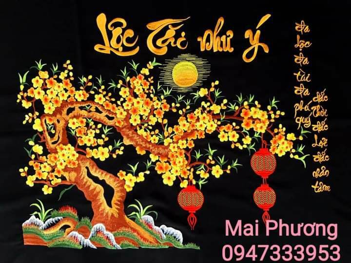 . bức tranh lộc tài như ý là tranh "đã thêu sẵn" về chỉ việc đóng khung.