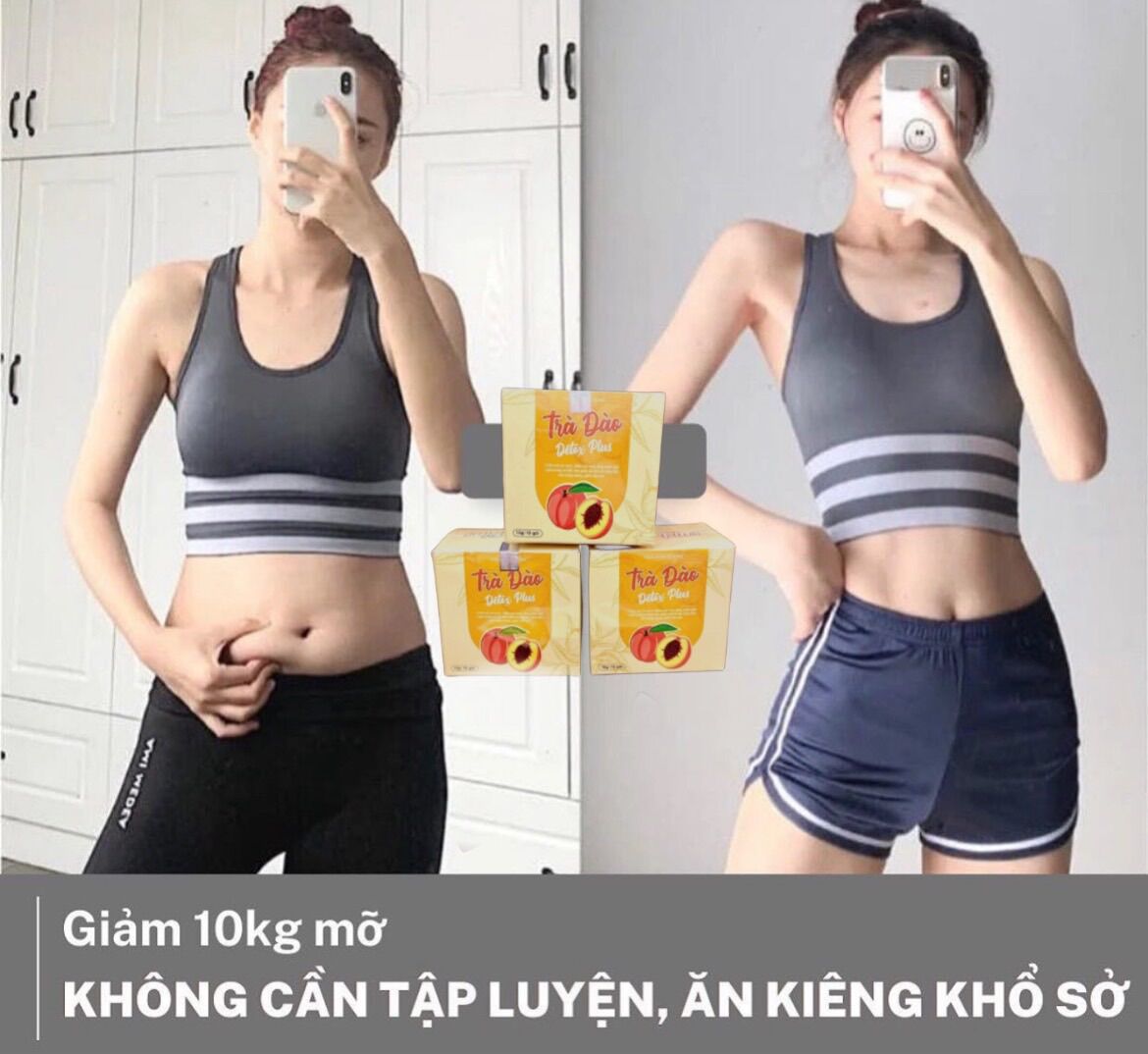 Trà đào giảm cân detox plus, trùm giảm cân, thải mỡ