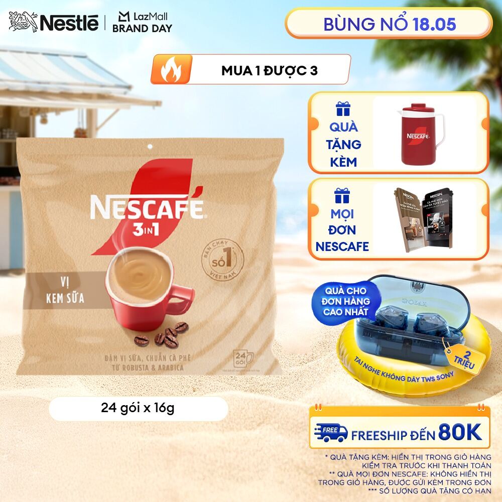 [FREESHIP TOÀN QUỐC] Combo 3 bịch Cà phê hòa tan NESCAFÉ 3IN1 VỊ KEM SỮA Bịch 24 gói ĐẬM VỊ SỮA, CHUẨN CÀ PHÊ