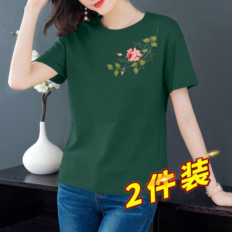 Áo Thun Ngắn Tay 2023 Cotton Cỡ Lớn Trang Phục Cho Mẹ Trung Niên Thời Trang Rộng Rãi Cho Nữ Áo Thun Mẫu Mới Mùa Hè Áo