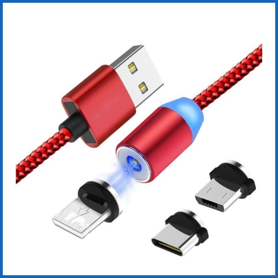 Dây Cáp Sạc Nhanh Nam Châm 3 Đầu Iphone/ micro USB/ Type C Xoay 360 Độ Dây Dù Có LED