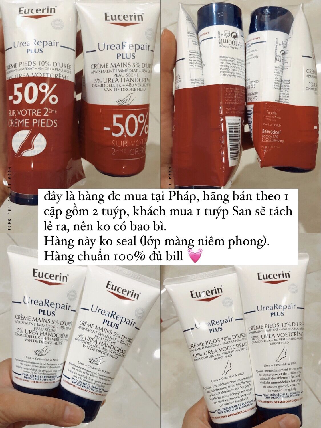 [Bill Pháp] Kem dưỡng da tay Eucerin Urea Repair Plus