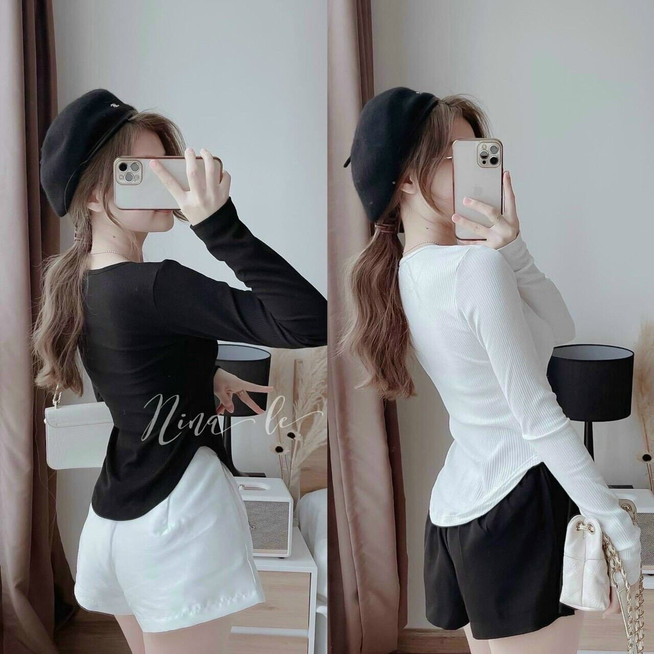 Áo cổ vuông vạt bầu thun gân hót hít