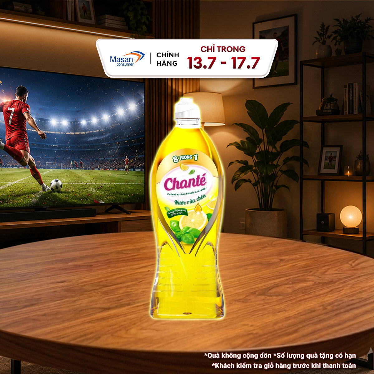 Chai Nước rửa chén Chanté cao cấp 8 trong 1 hương chanh Pháp & húng tây 750gr