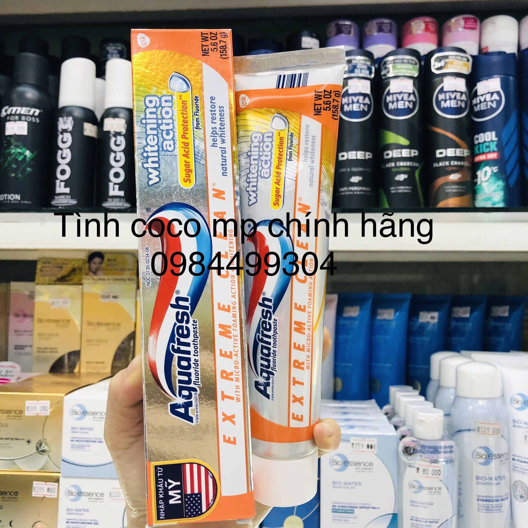 Kem đánh răng aquafresh whitening action 158g của mỹ, trắng răng, ngừa sâu răng, mảng bám,chắc nướu lợi, bạc hà thơm mát