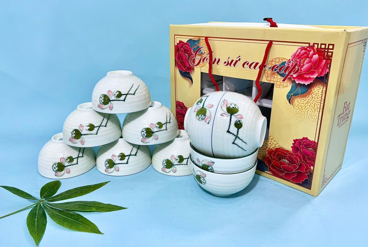 Set 10 bát cơm làm quà tặng. Gốm sứ Bát Tràng.