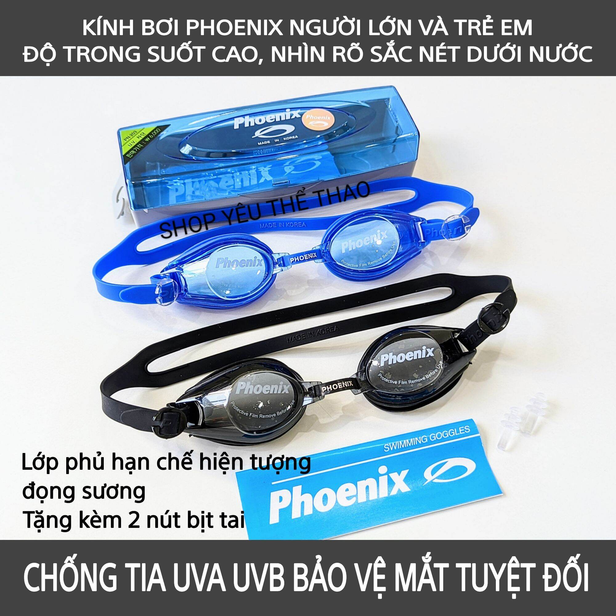 Kính bơi cao cấp phoenix hàn quốc người lớn và trẻ em - chống nước chống tia uv