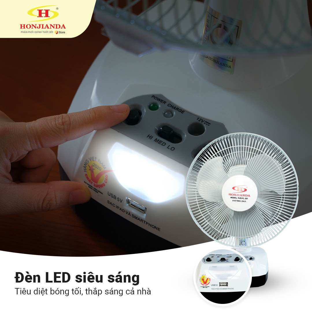 Quạt tích điện Honjianda HJD 301 ( loại 2 bình )