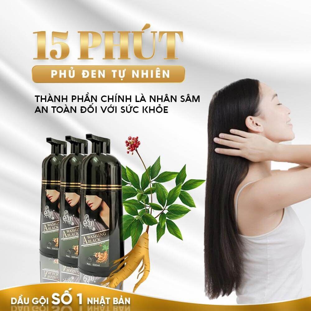 [HCM][CHÍNH HÃNG] Dầu Gội Phủ Bạc Sin Hair Collagen Nhật Bản (500ml) Hai Màu Nâu Đen