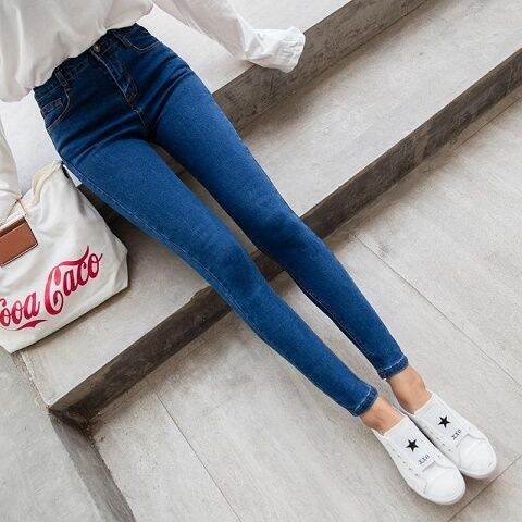 Nữ Cao Vòng Eo Dày Dặn Lông Cừu Denim Quần Jean Co Giãn Thon Gọn Mùa Đông Quần Bút Chì Áo Khoác Ngoài Ấm Áp Màu Xanh Đậm Dài Cotton, Vải Bông Co Giãn