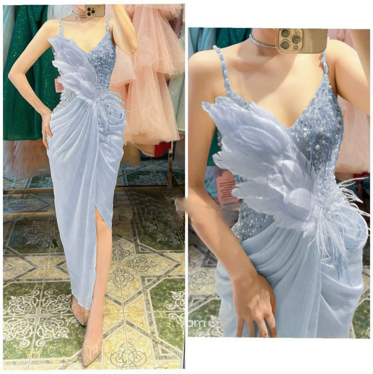✨ Đầm body xẻ đùi phối lông✨ HÌNH THẬT