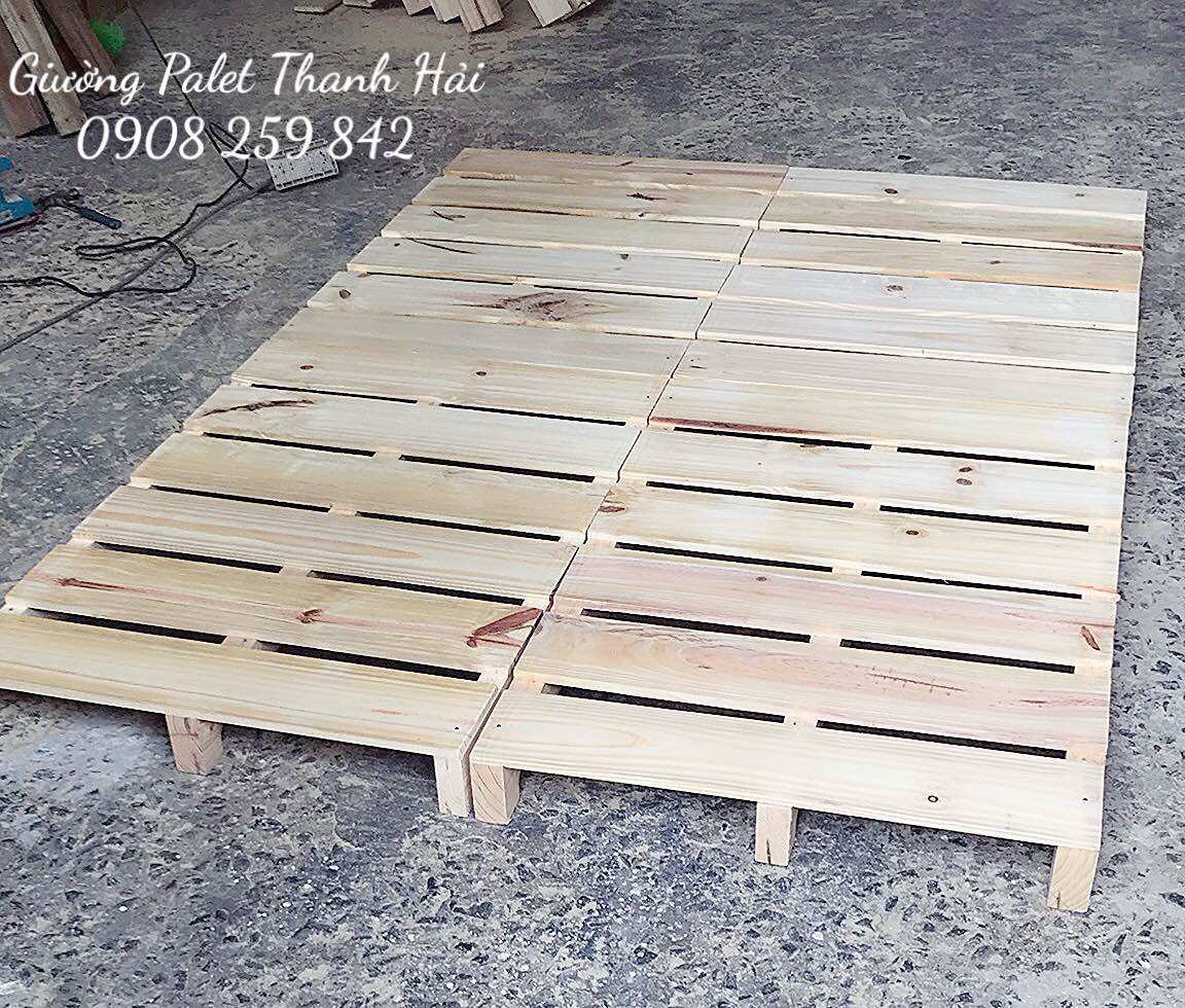 Giường palet gỗ thông Mỹ (làm từ ván mới nhập khẩu)