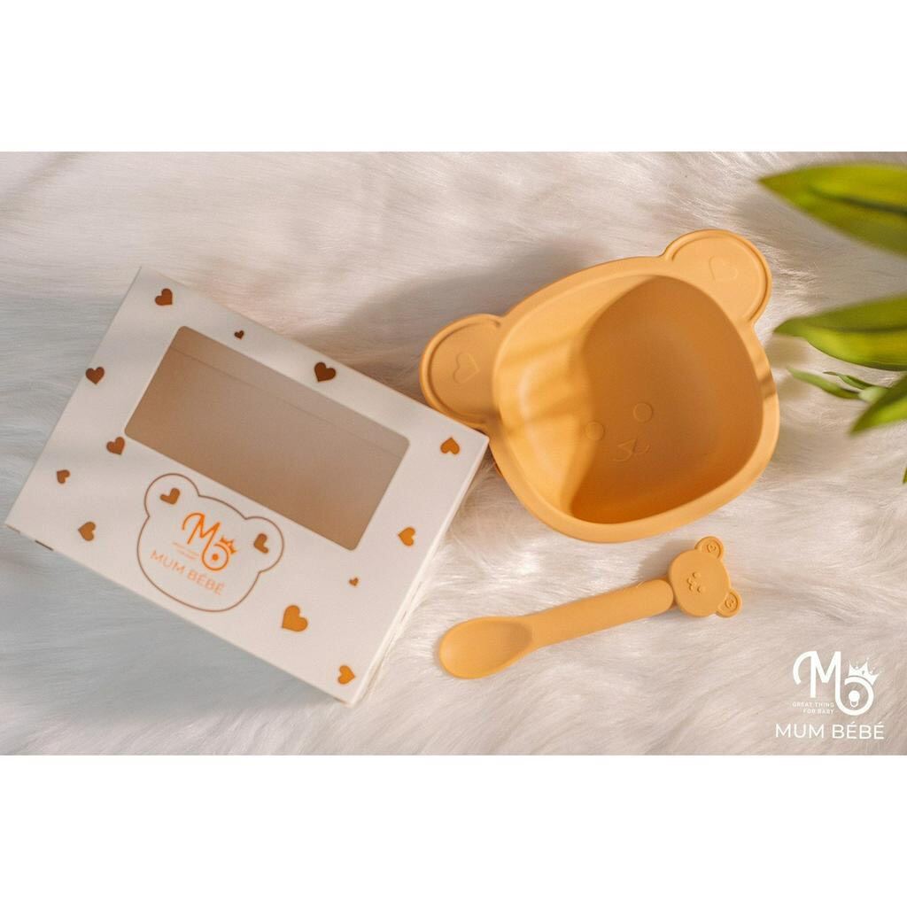 Bát + thìa ăn dặm silicon mumbebe cho bé, có đế hít chống đổ