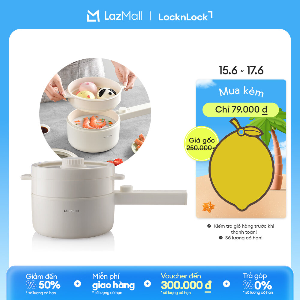 EJP436IVY- Nồi điện đa năng LockLock Electric multi pot 1.5L, màu ngà- Tay cầm dài, Chống dính, Hấp Nấu lẩu, Làm ca nấu mì Hàng chính hãng