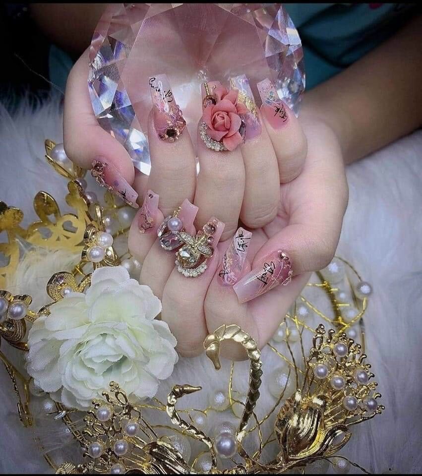Nailbox Móng úp tay thiết kế sẵn sang trọng / móng tay giả màu thạch Hồng nhạt