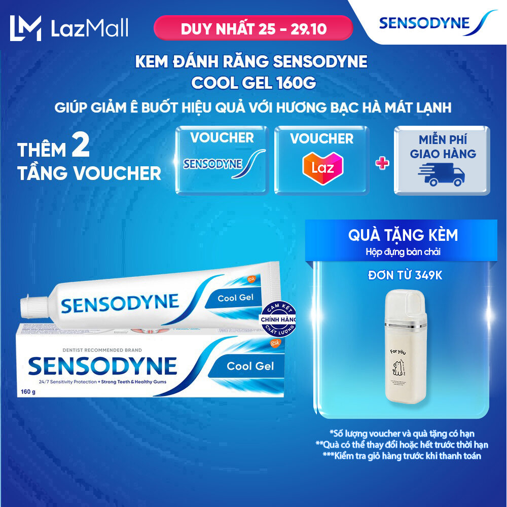 Kem đánh răng SENSODYNE Cool Gel 160g giúp giảm ê buốt hiệu quả với hương bạc hà mát lạnh