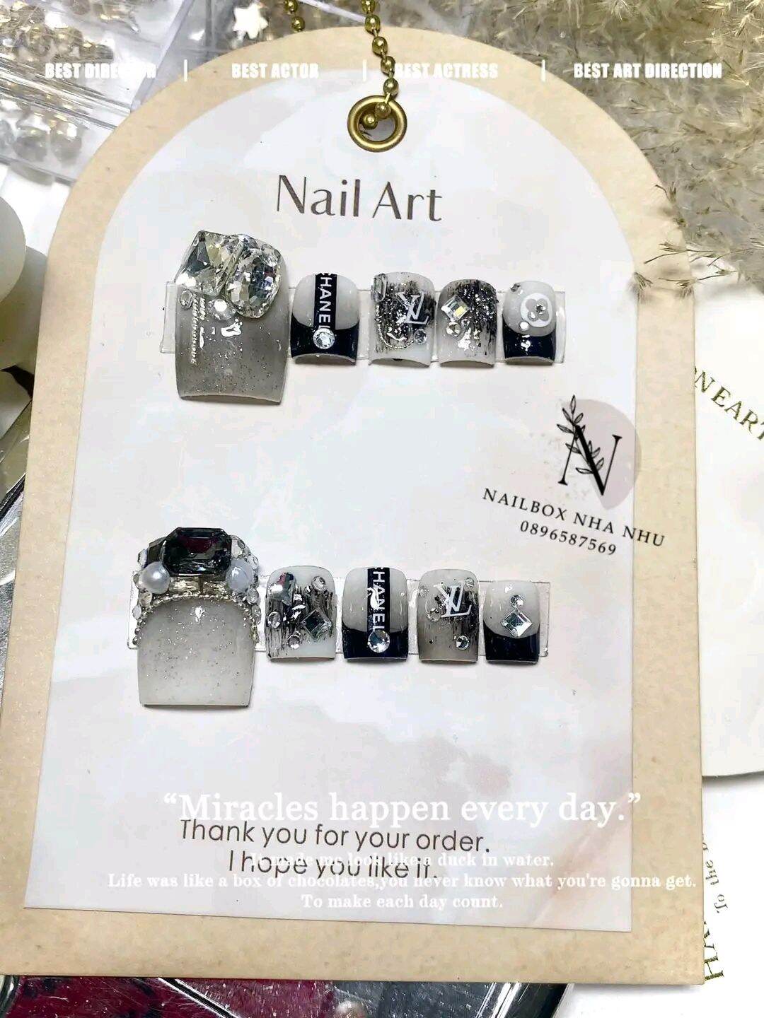 Nailbox thiết kế nail chân , gắn đá sang chảnh, from dài - mã 2