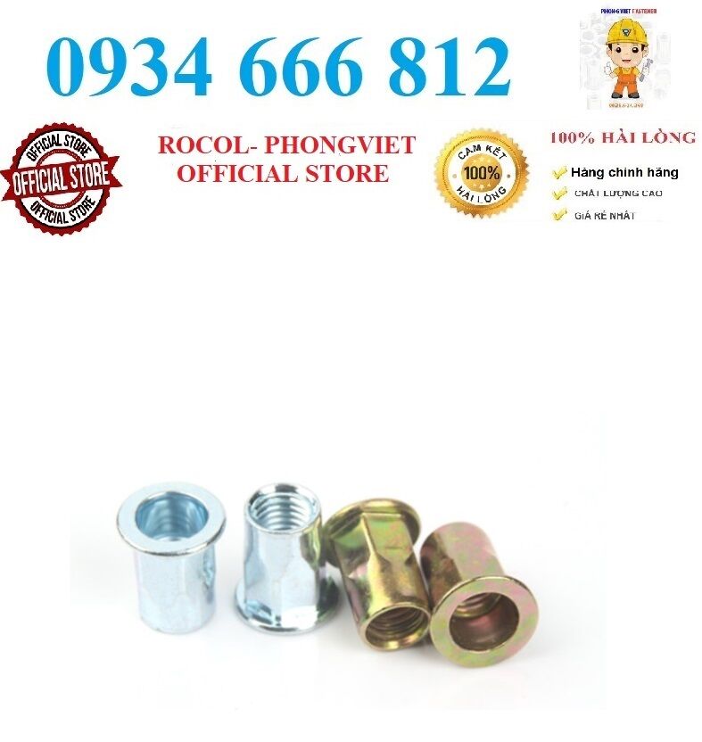 Set 10 cái ốc tán rút nửa lục m6, m8,m10 thép mạ