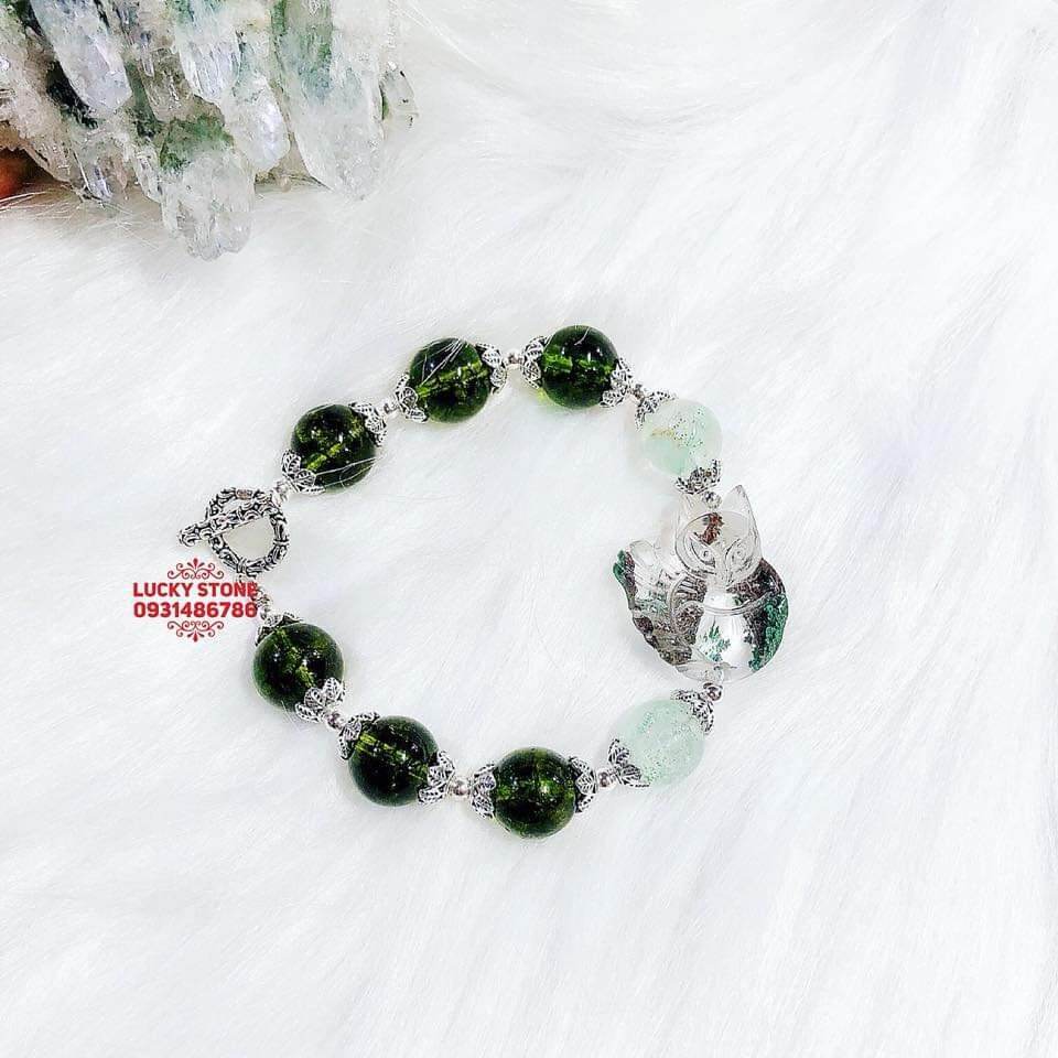 [HCM]vòng tay phong thủy dá cẩm thạch  charm bạc