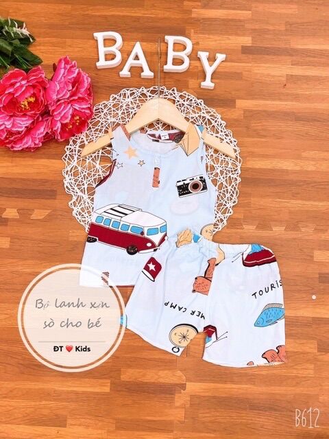 Đồ bộ sát nách lanh lụa mặc nhà bé trai bé gái