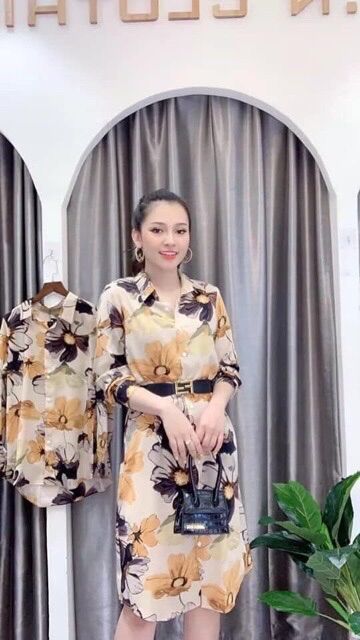 Set Áo Đâm Sơ Mi Lụa Hoạ Tiết Hàng Quảng Châu