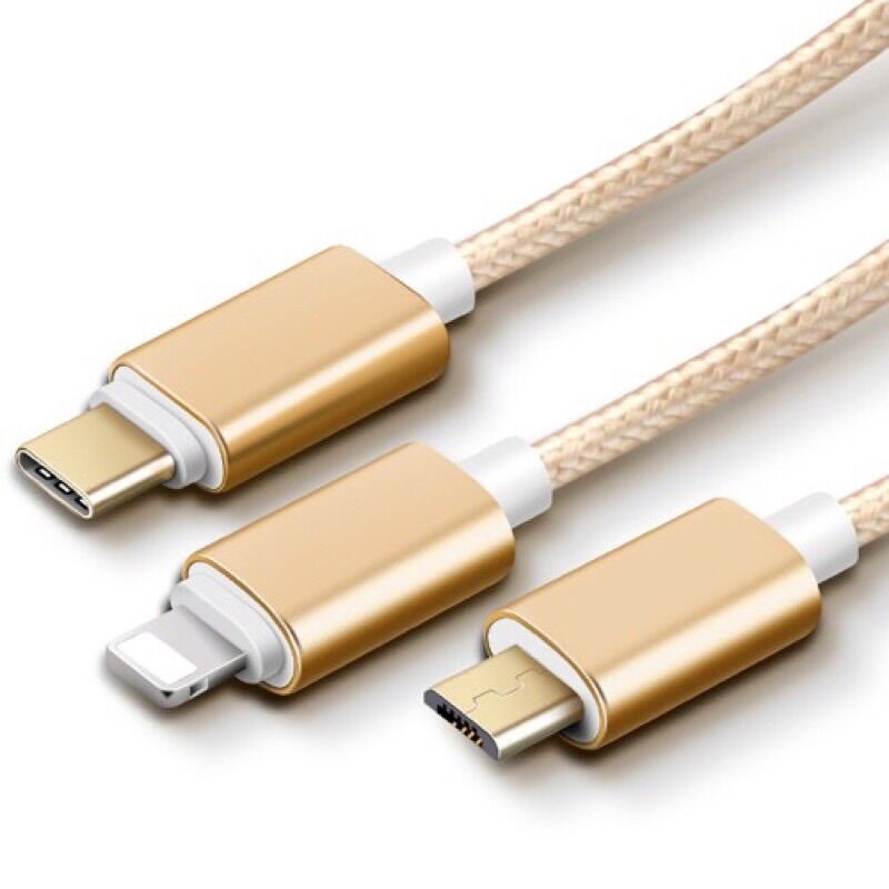 Cáp Sạc 3 Đầu Đa Năng Dây Dù 3 in 1: Lightning - Micro USB - Type C