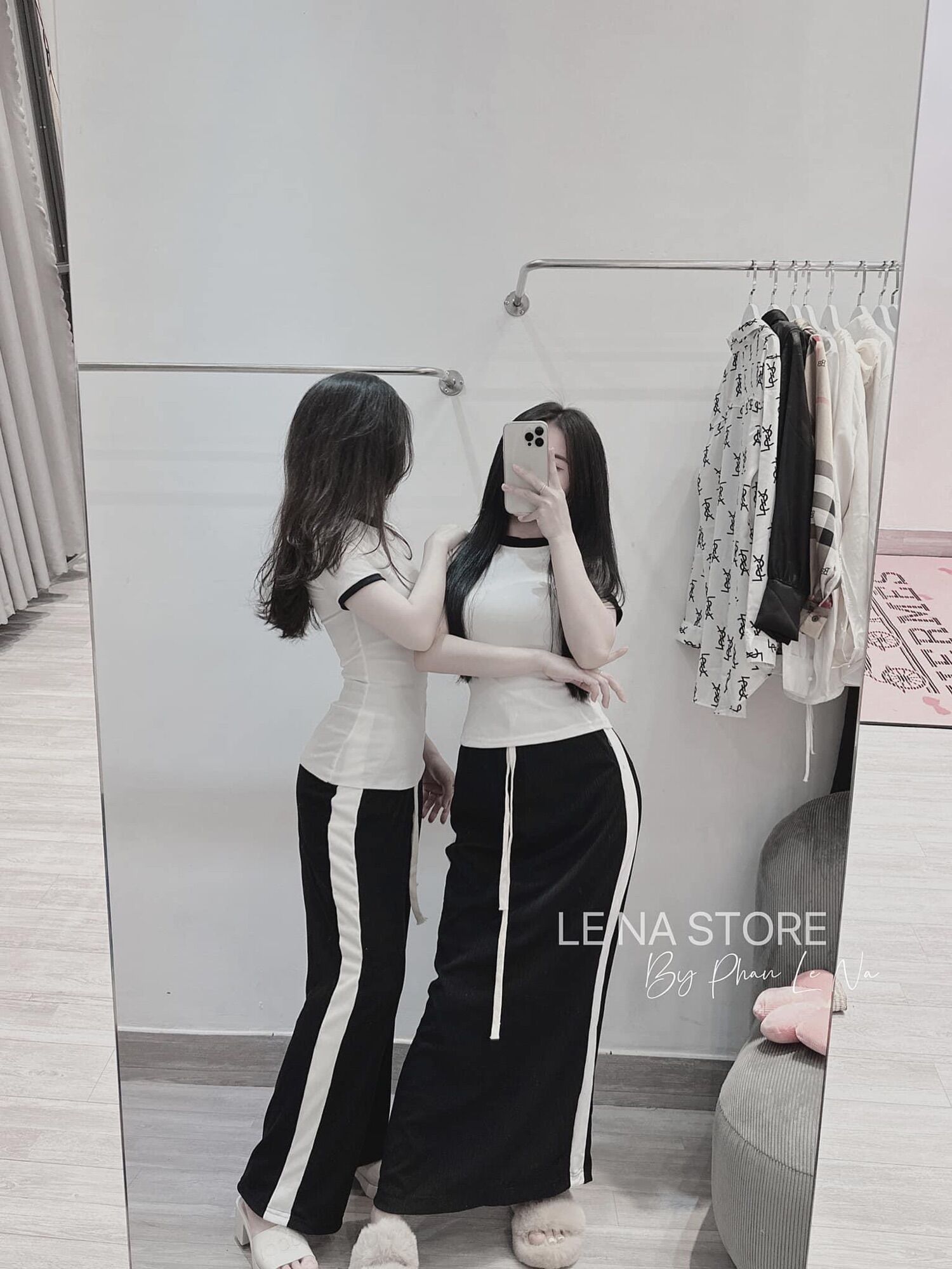 Set áo thun tăm body viền cổ kèm chân váy mai phương bùi