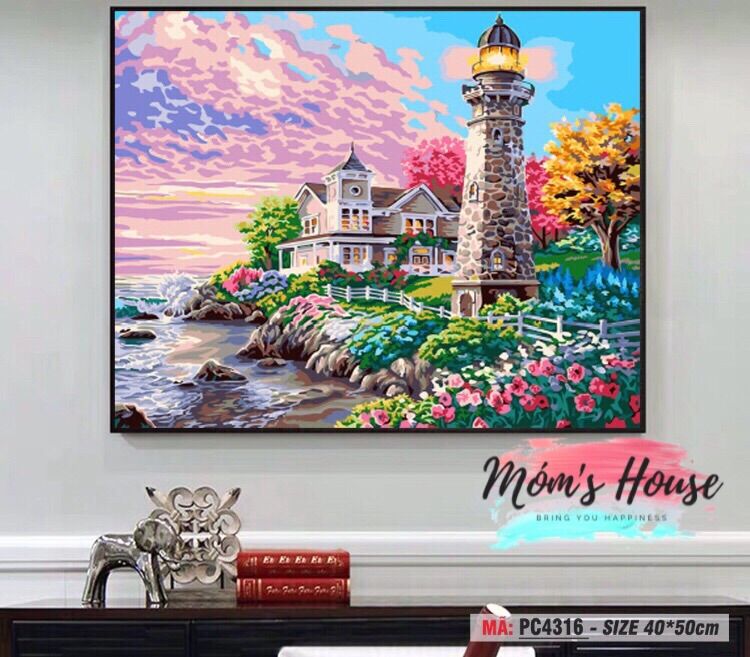 Tranh số hoá tự tô ngọn hải đăng kt 40-50cm