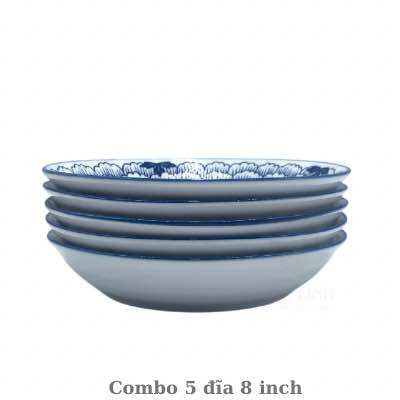 Combo 5 đĩa gốm sứ 23cm, đĩa gốm sứ hoa văn cao cấp,dĩa sứ