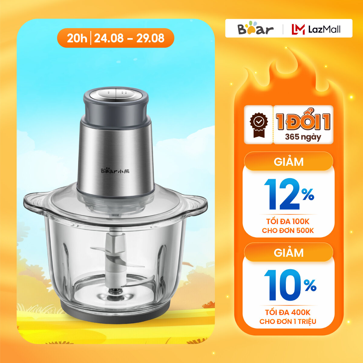 Máy Xay Thực Phẩm 2L Bear QSJ-B03Y7/ QSJ-D03D7 - Bảo hành 18 tháng