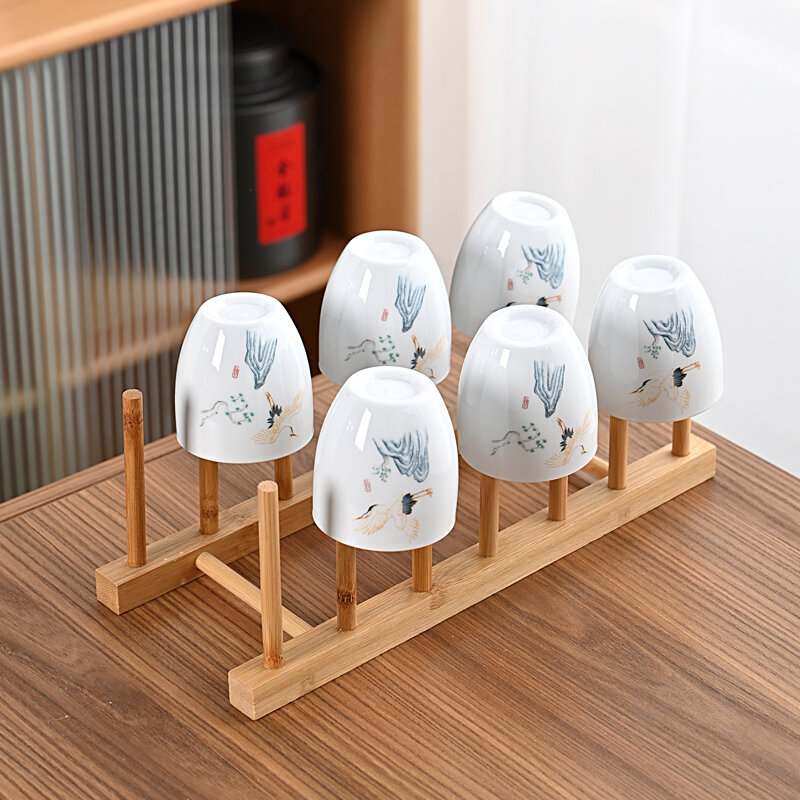 Ceramic Large Capacity Beaker Kung Fu Tea Set Large Tea Cup Single Tea Cup 6 Pack Storage Drain Rack Set C