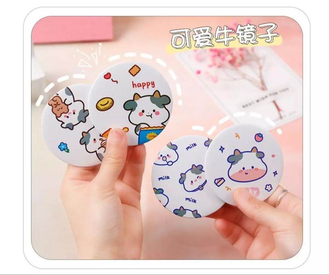 Gương cầm tay mini họa tiết bò cute
