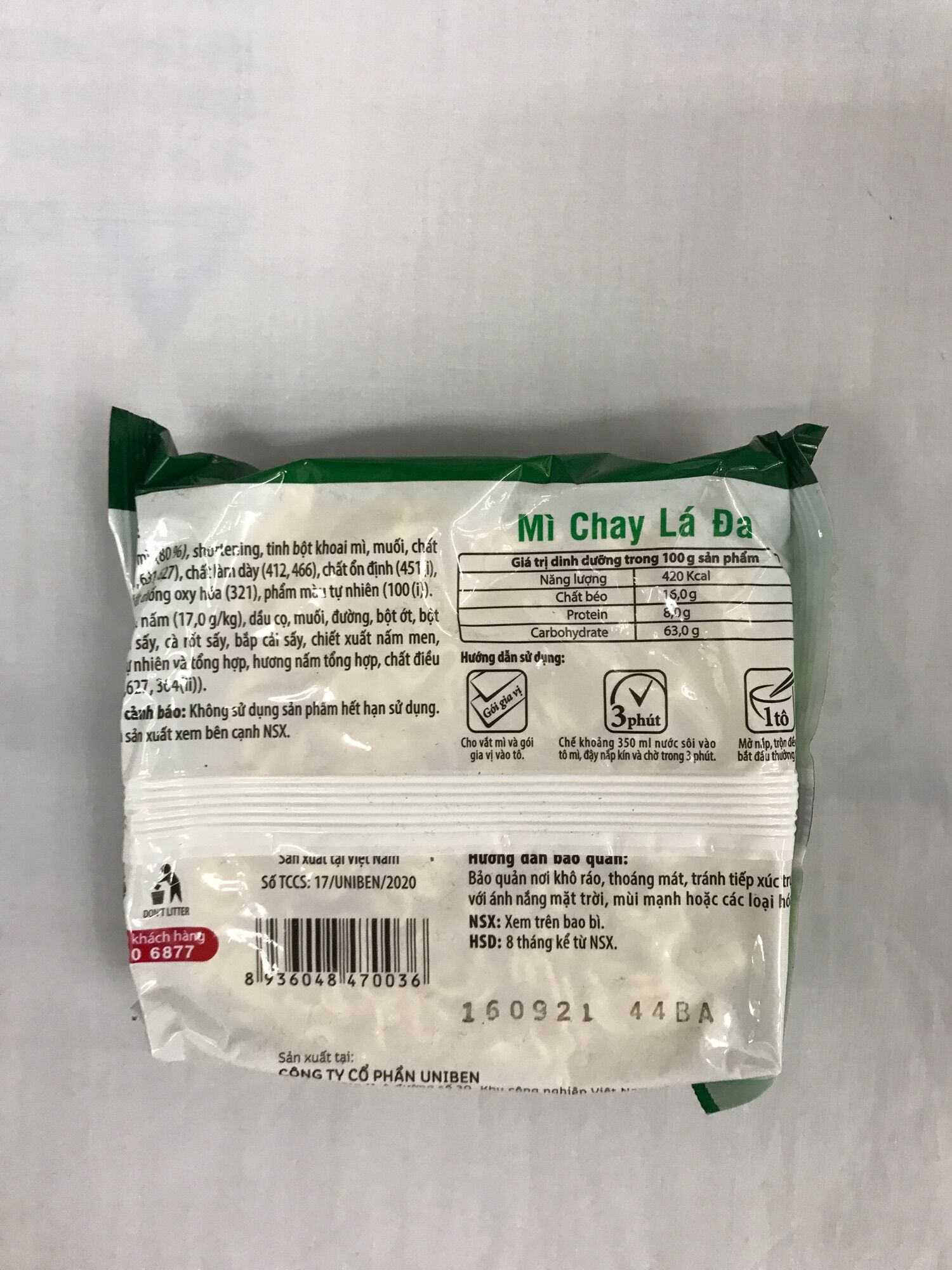 1 Thùng gồm 30 gói mì 3 miền chay lá đa 65g