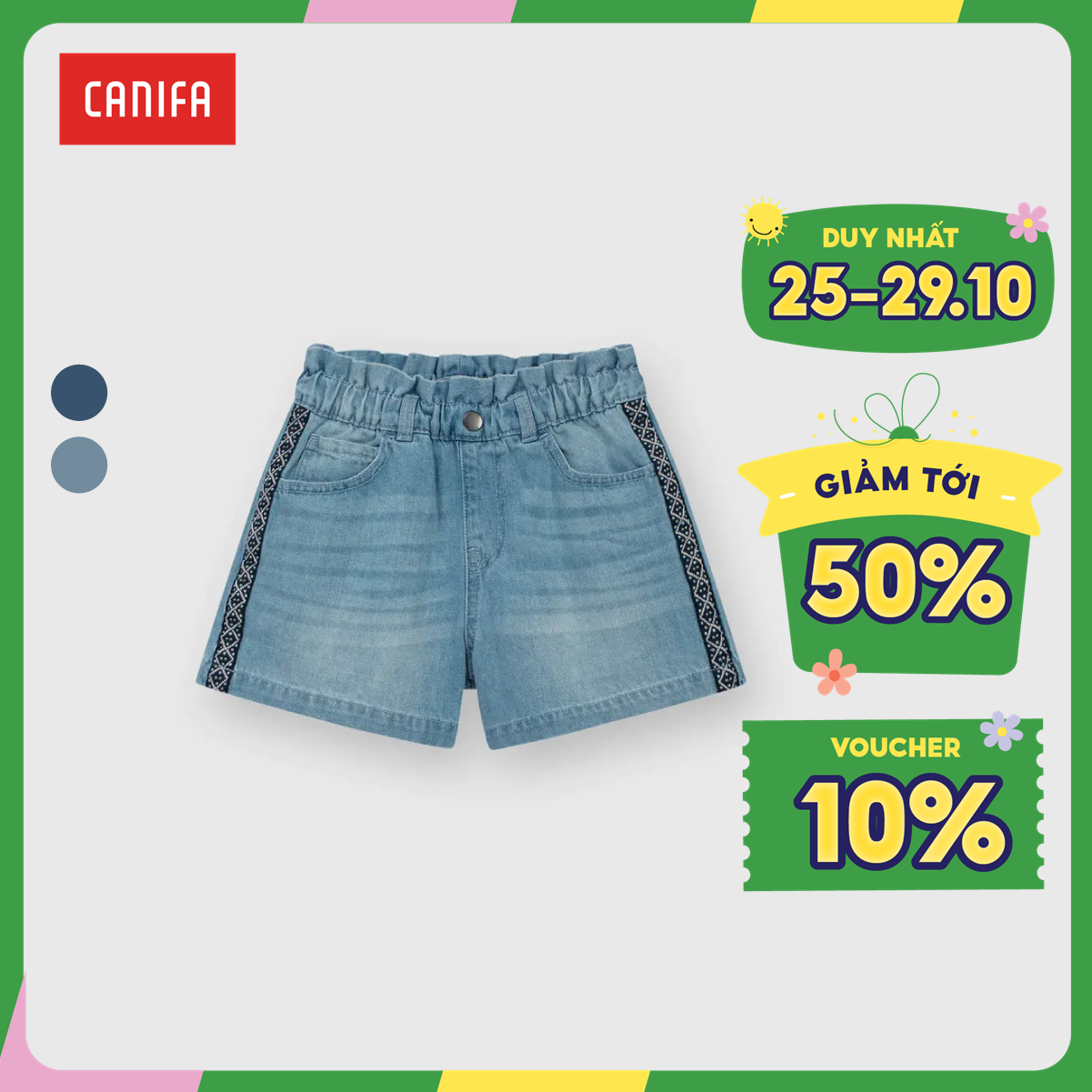 Quần soóc khaki bé trai CANIFA chất liệu 100% cotton cạp chun phong cách trẻ trung năng động. 2BS22C005