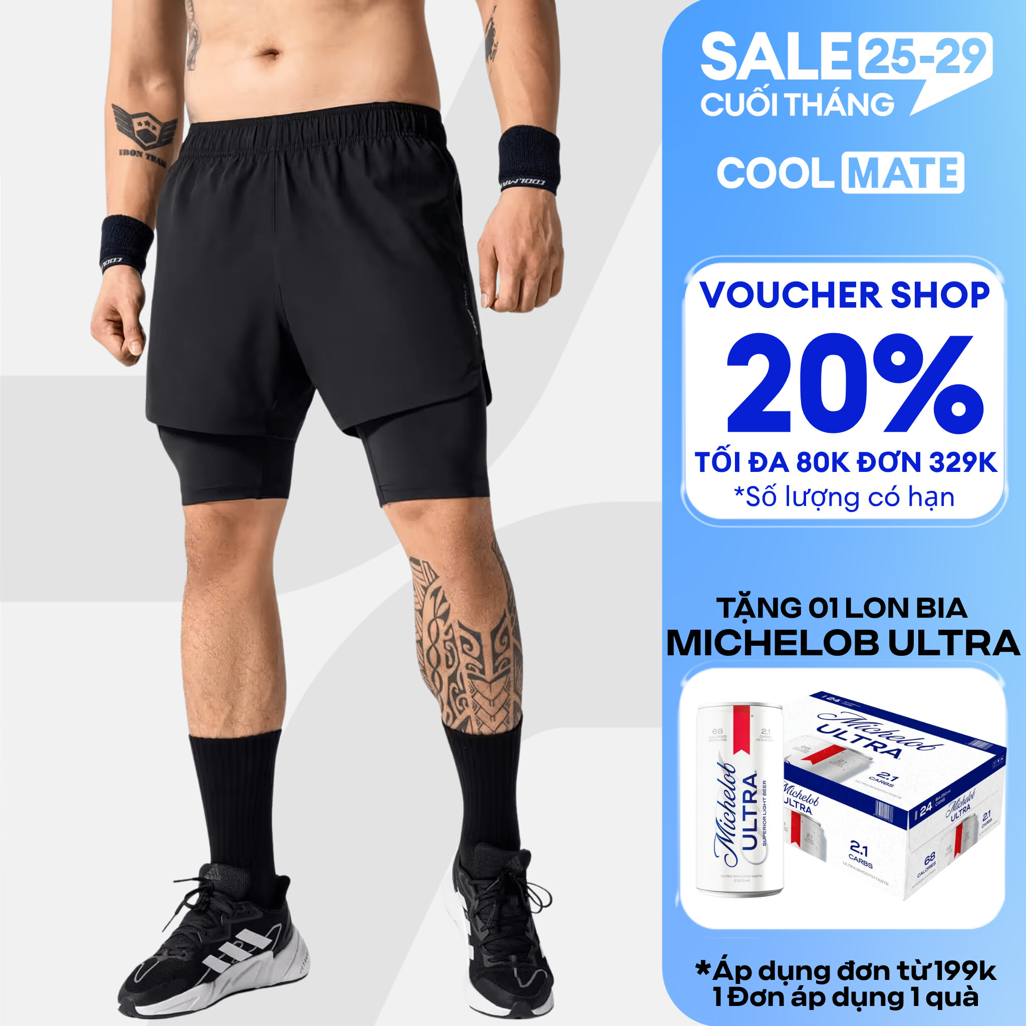 Quần Short thể thao nam Gym Power 2 lớp co giãn, thấm hút, nhanh khô Coolmate