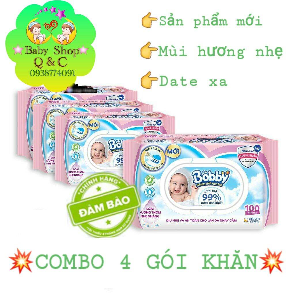 [HCM]??COMBO 4 KHĂN ƯỚT BOBBY 100 TỜ LOẠI HƯƠNG THƠM NHẸ NHÀNG MÀU HỒNG