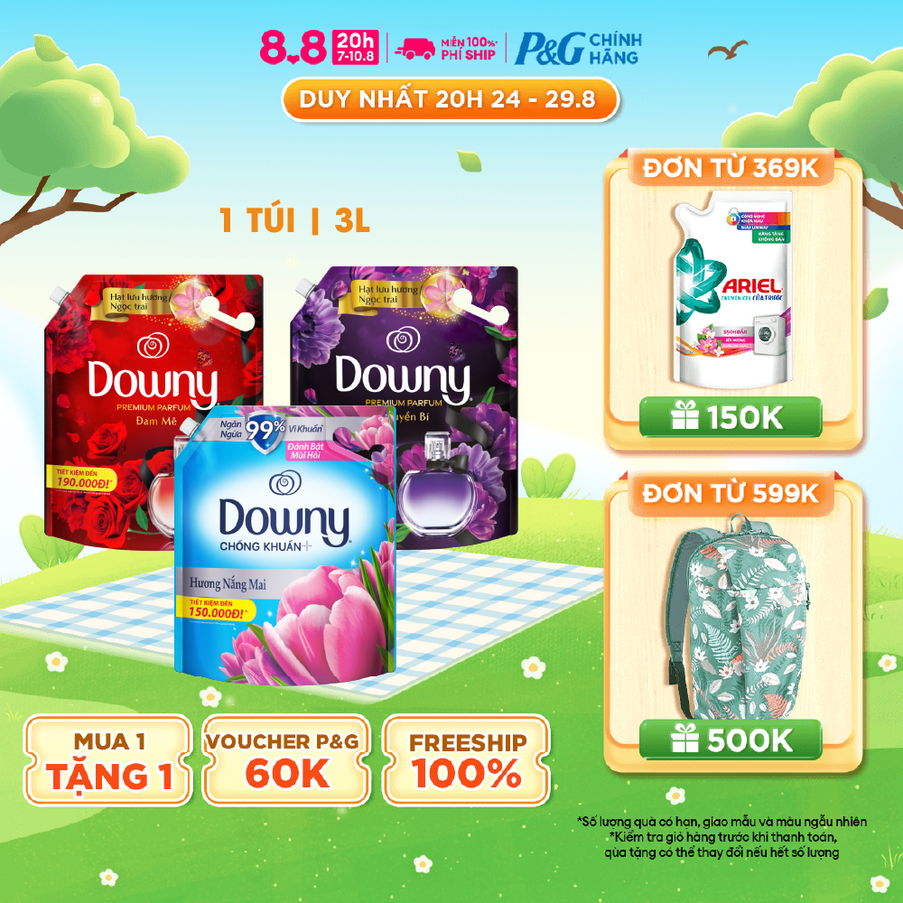 Nước Xả Vải DOWNY 3L Nhiều Mùi Hương Nước Hoa Huyền Bí/ Đam Mê/ Nắng Mai