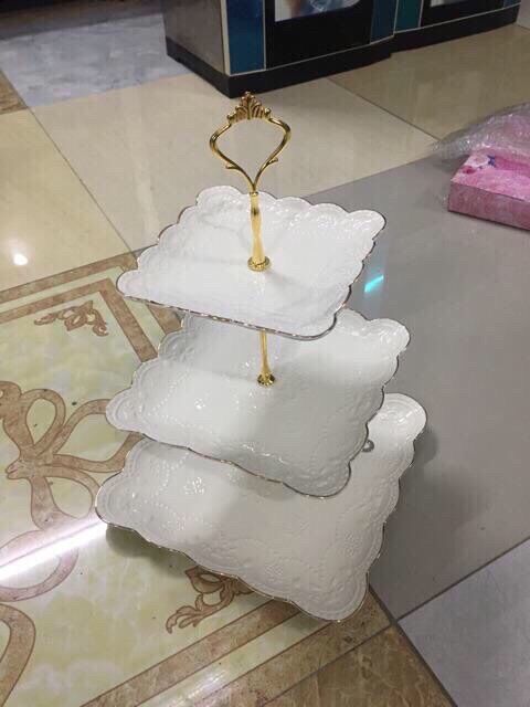 Khay sứ ba tầng trang trí Huydecor