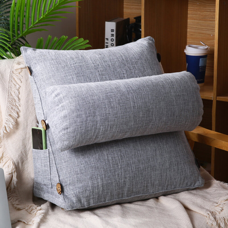 Gối tựa tam giác cotton lanh đầu giường gia dụng kiểu nhật, có thể điều chỉnh, gối tựa đầu, tựa lưng, đệm tựa sofa, có thể tháo giặt